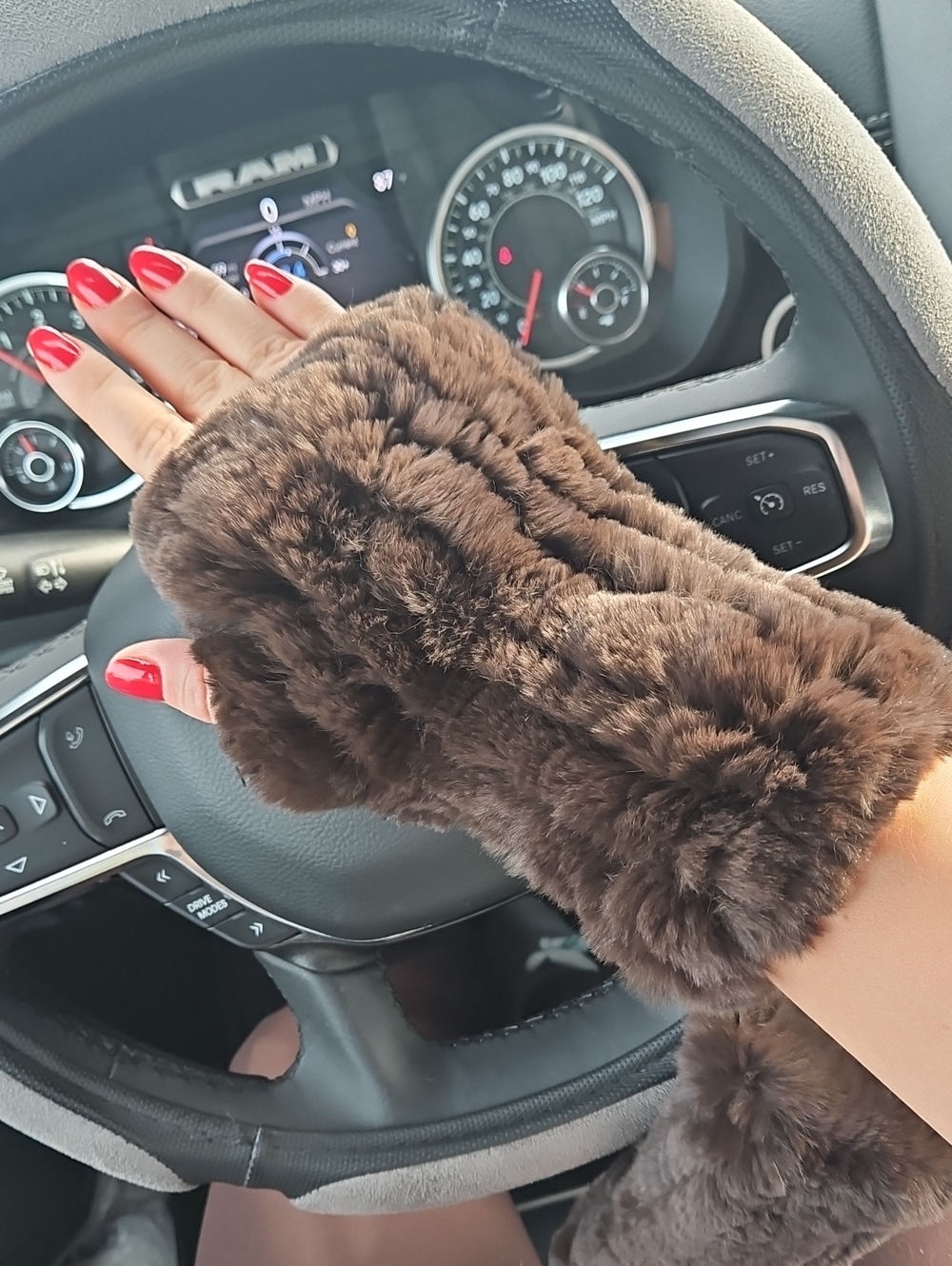 Brown Rex Rabbit Fur Fingerless Gloves | Luxury Real Fur Hand Warmers